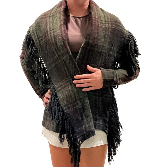 Lauren Ralph Lauren Sweaters - Lauren Ralph Lauren‎ 100% Wool Plaid Fringe Cardigan Sweater Jacket Coat Small